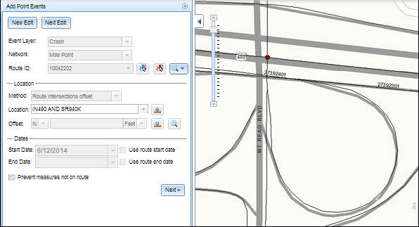 The new point event is displayed on the map The new point event is displayed on the map