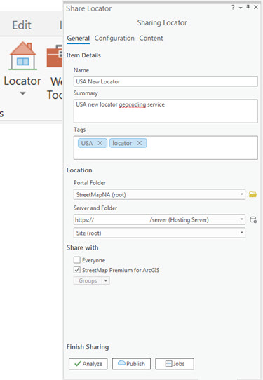 Share Locator dialog Share Locator dialog